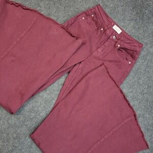 Shyanne Jeans Womens 26/34L Burgundy Streetwear Raw Hem Super Flare Leg Y2K Boho